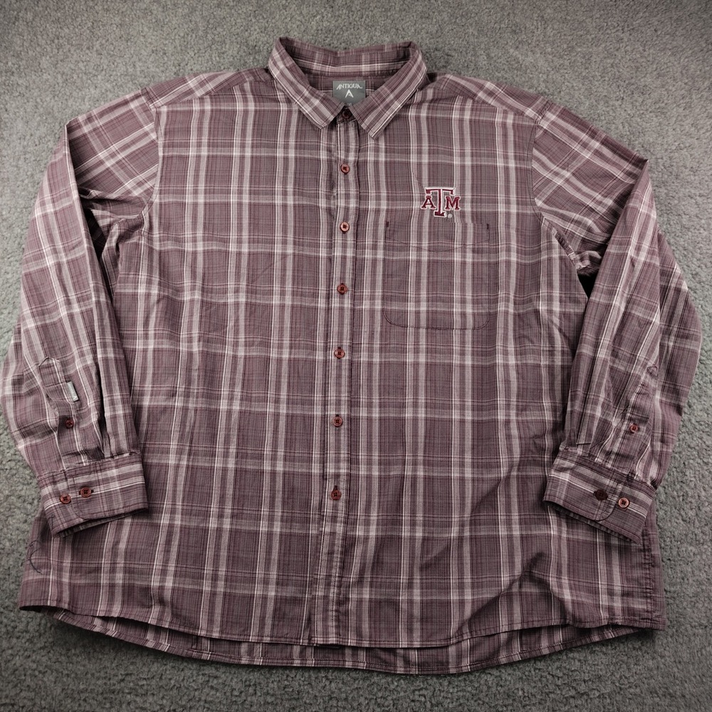 Antigua Texas A&M Aggies Plaid Button Up Shirt Mens 3XL Maroon Plaid Long Sleeve